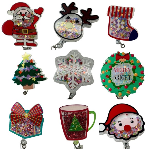 Holiday Badge Reels Set of 3 Christmas ID tag Holders Gift Set - Picture 3 of 12